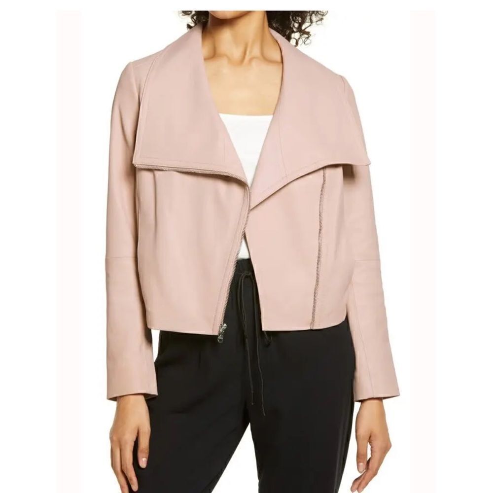 Sam Edelman Leather Bomber Jacket Neutral Blush Pink Size Small Lamb Leather